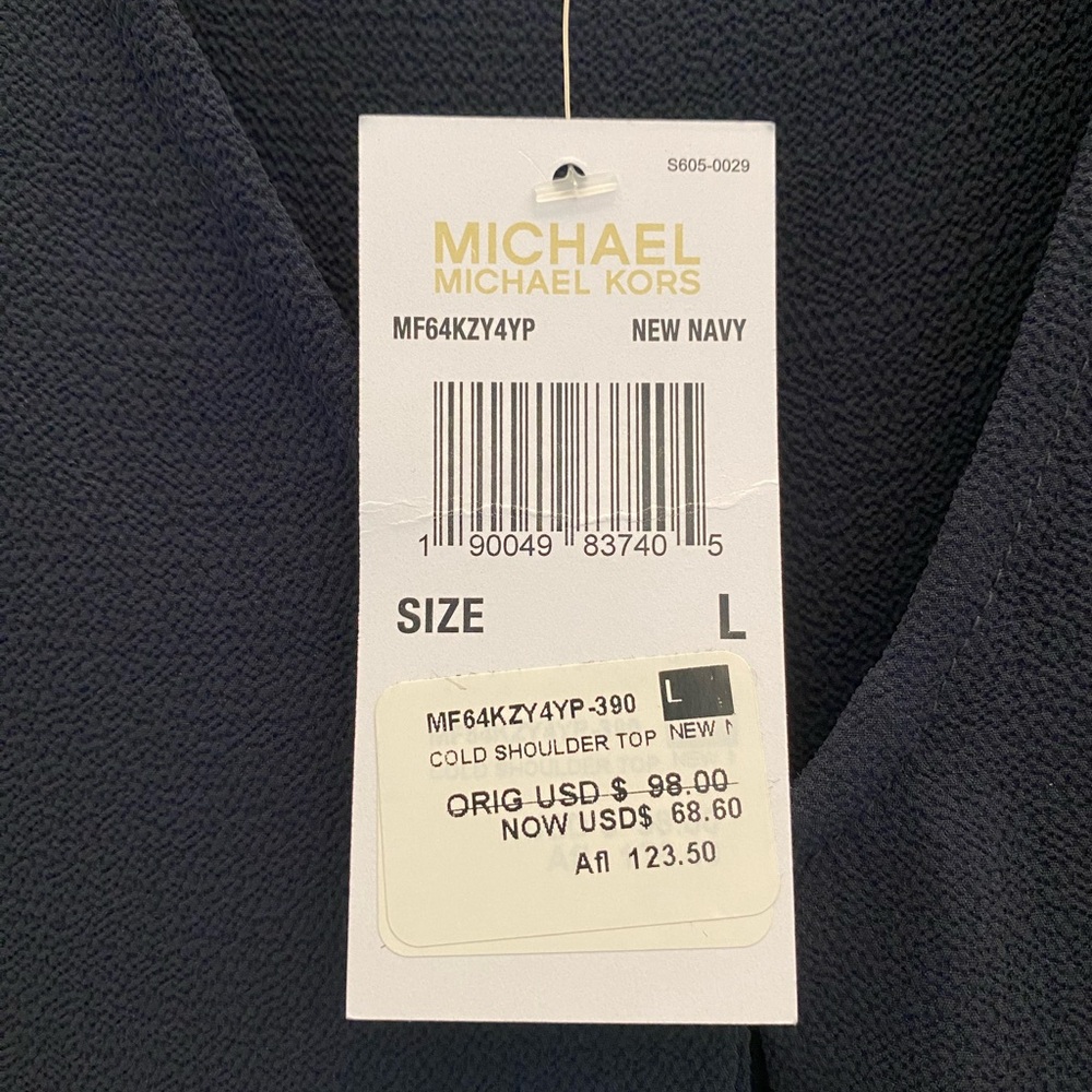 Michael Kors- NWT- Cold shoulder blouse - New Navy - L - Picture 6 of 6
